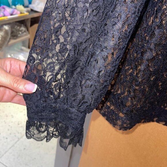 Lady Winn California by Teddi Womens Blouse Size Large Black Lace Ruffle Trim - Picture 7 of 9